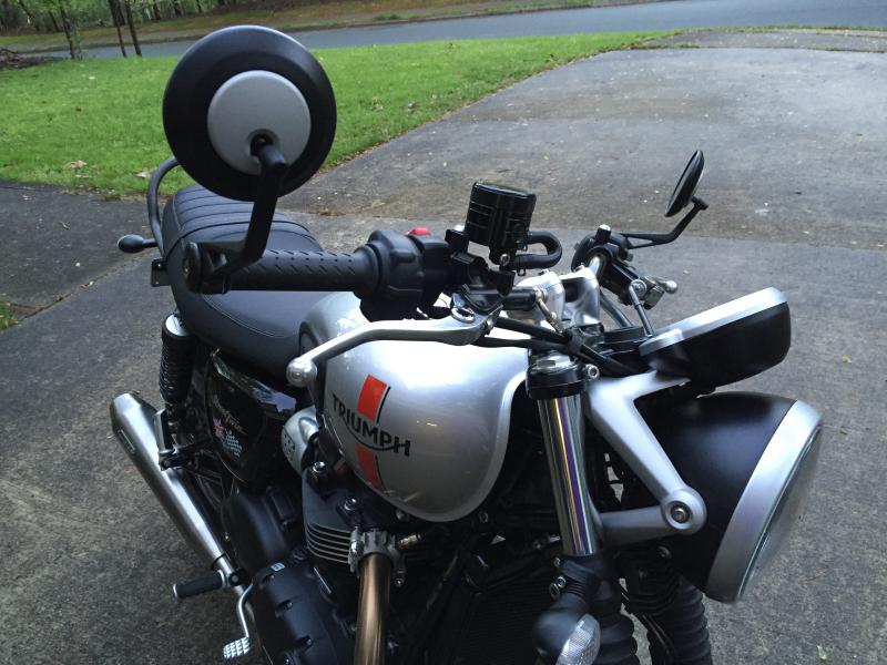 Triumph street twin with bar end mirrors