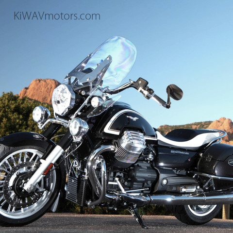 Stark bar end mirrors on a Moto Guzzi California 1400 touring motorcycle.