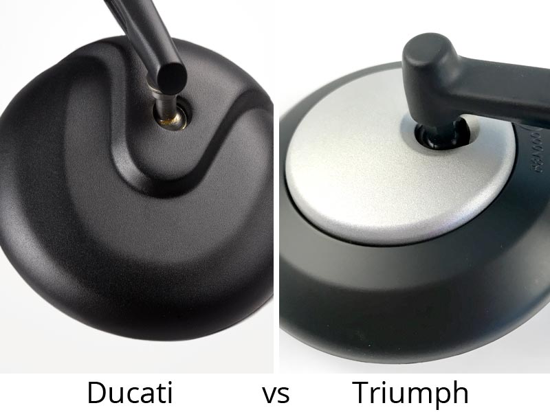 Material Comparison - Triumph vs Ducati bar end mirror