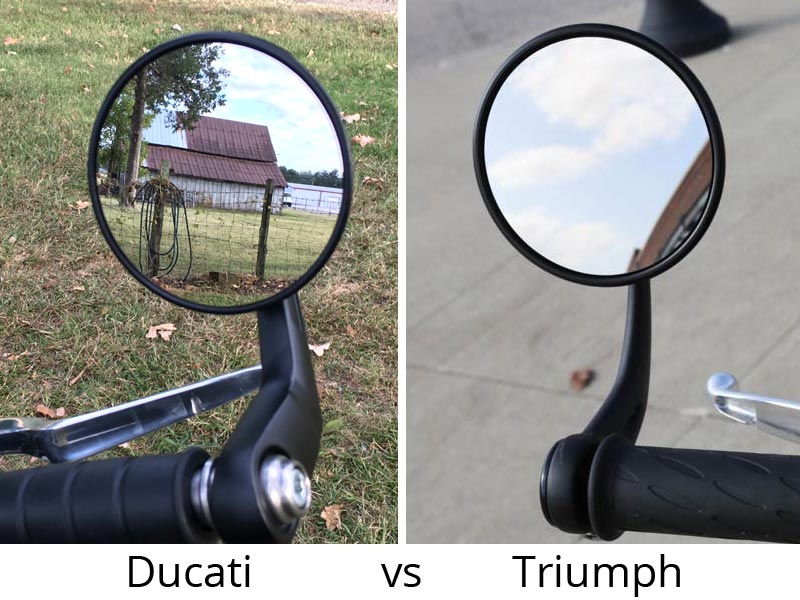 Rear Veiw Comparison - Triumph vs Ducati bar end mirror