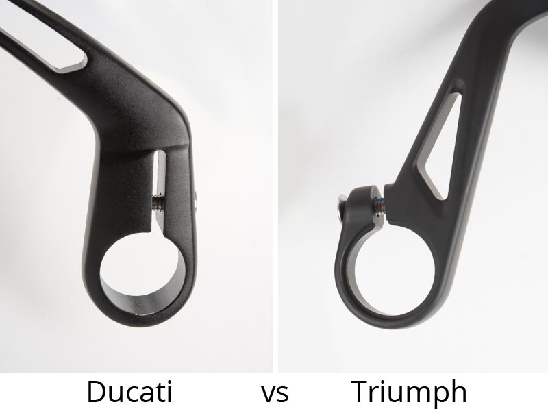 Stem Comparison - Triumph vs Ducati bar end mirror