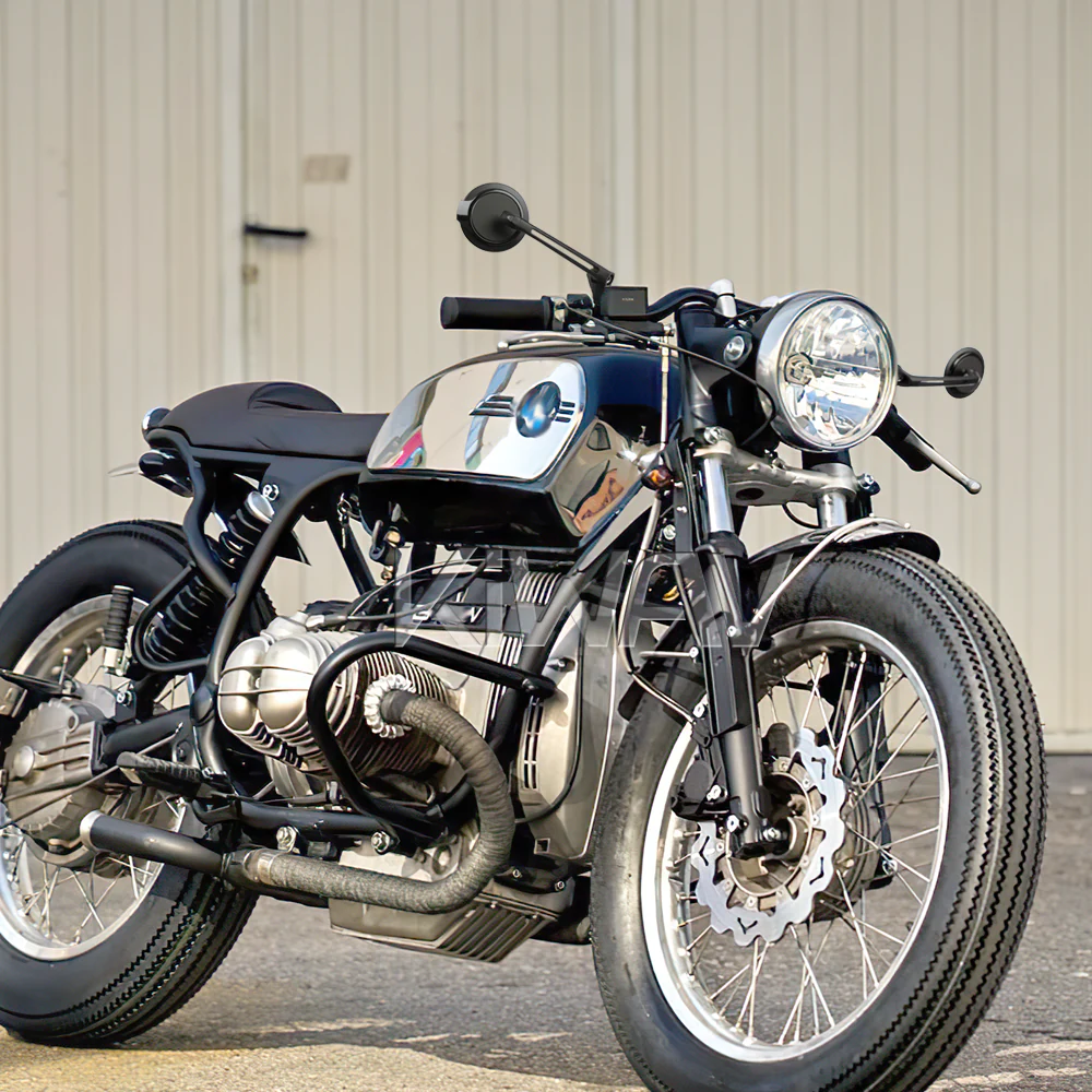 Aura black motorcycle mirrors on a BMW motorcycle