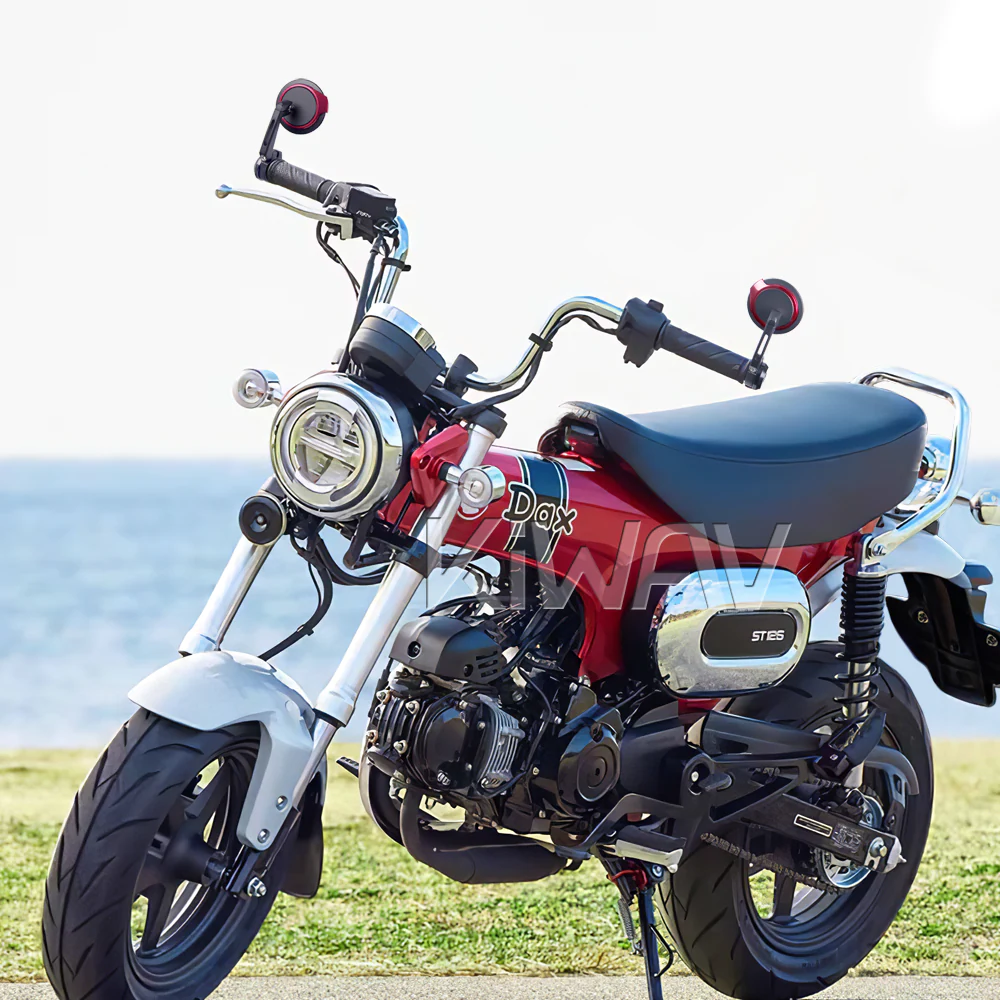 Aura red bar end mirrors on a Honda Dax