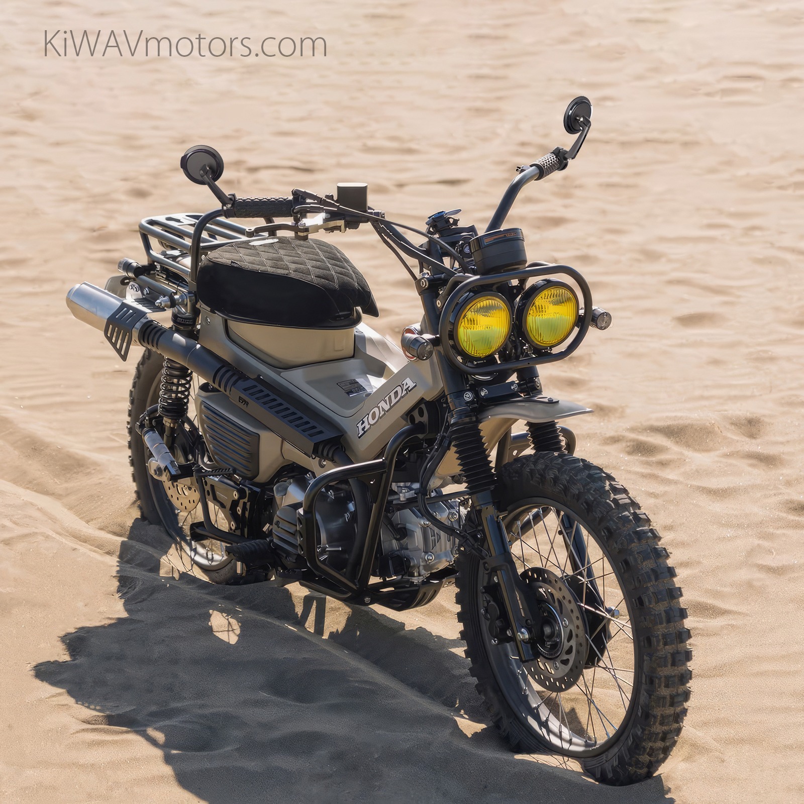 Customized Honda CT125 fitted with KiWAV Aura bar-end mirrors