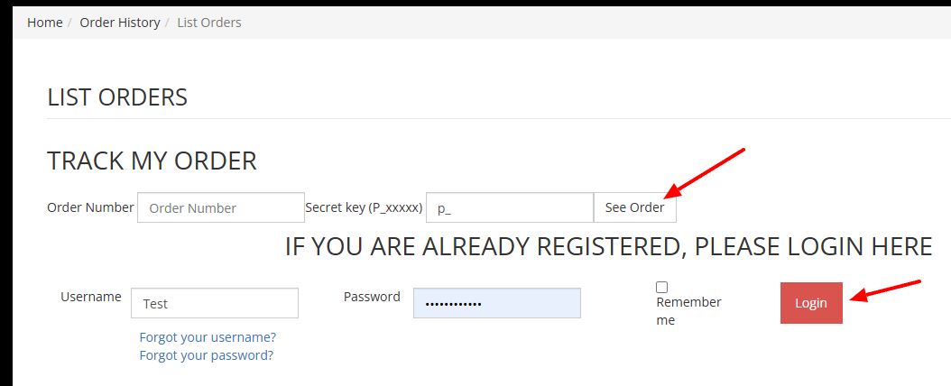 Order History page screenshot