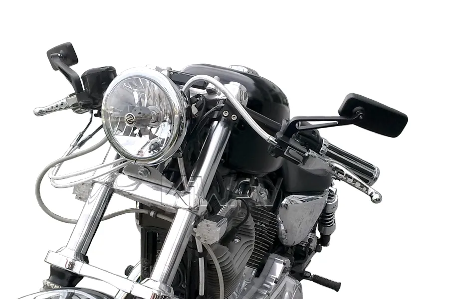 Handlebar mirrors mounted upright on a motorcycle