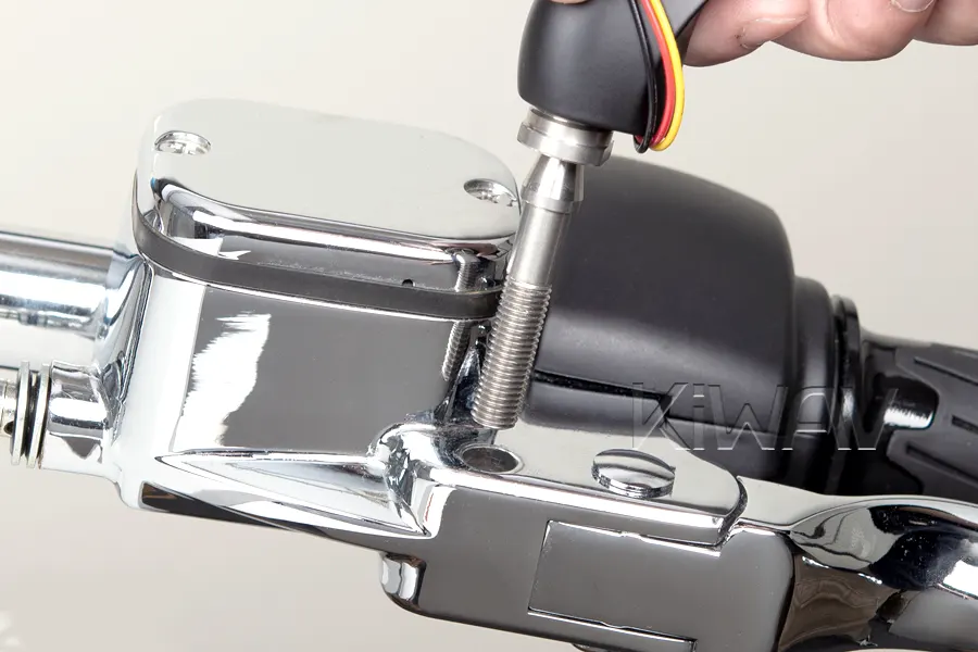 Slide the mirror stud through the perch hole.