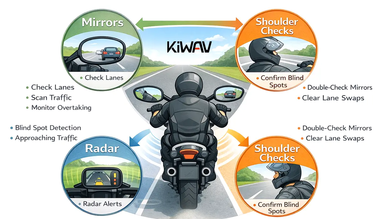 後方の安全：バイクミラーからレーダーへの進化