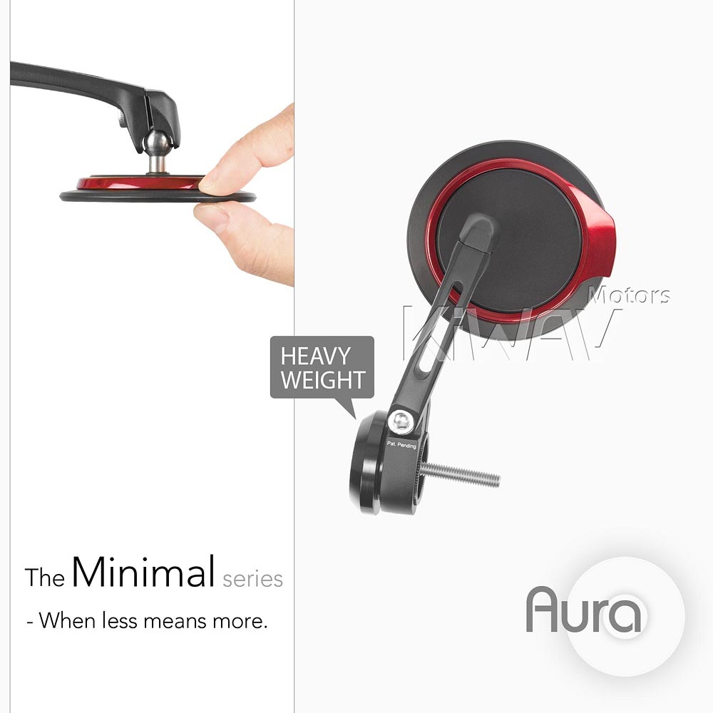 Aura red heavy weight bar end mirrors for M6 threaded handlebar