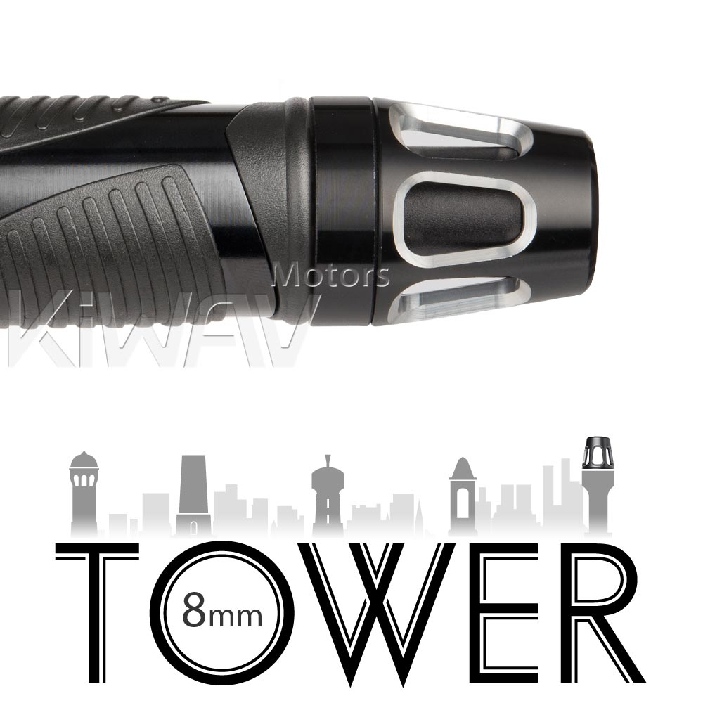 Tower silver bar ends w/ black base 8mm