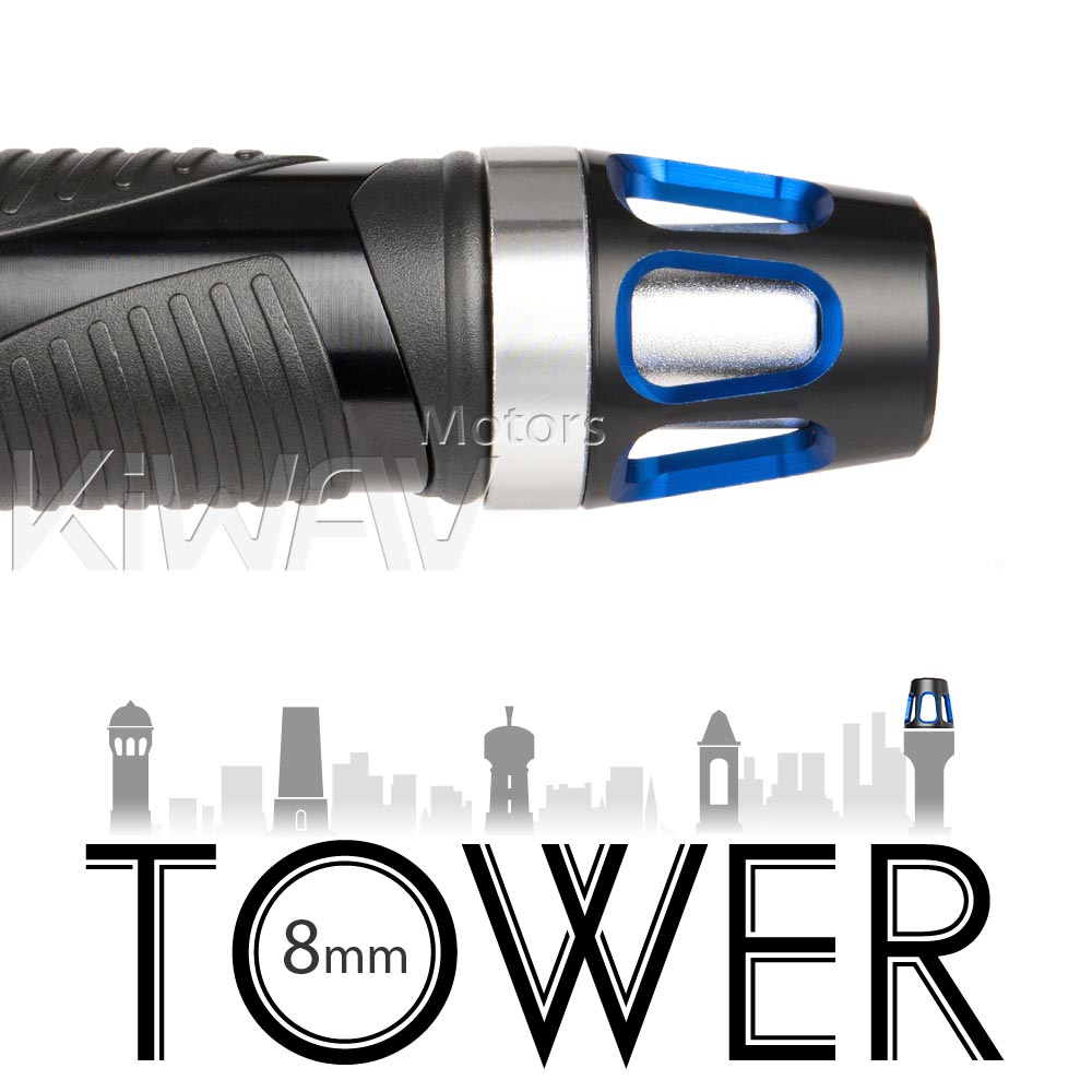 Tower blue bar ends w/ silver base 8mm