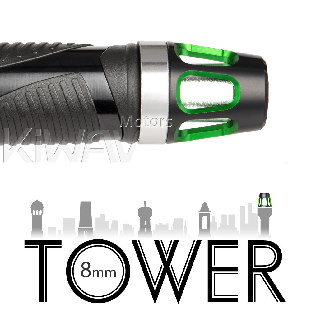 Tower green bar ends w/ silver base 8mm