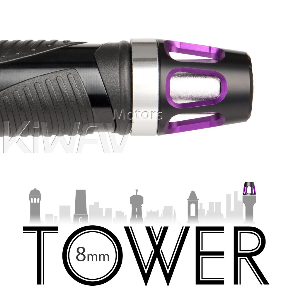 Tower purple bar ends w/ silver base 8mm