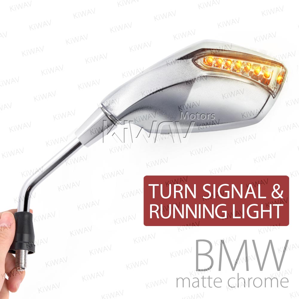 Fist sandblasting chrome LED mirrors compatible with BMW with auxiliary LED running light