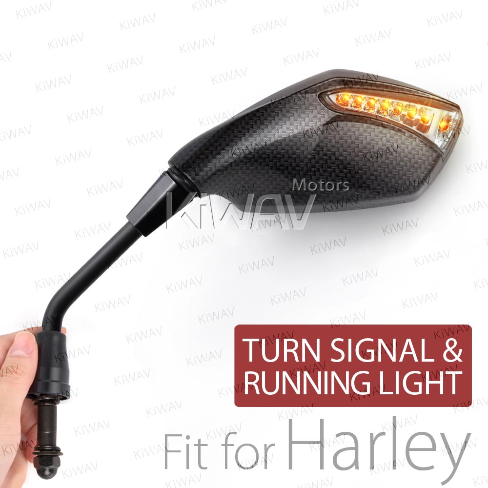 Fist carbon LED mirrors compatible with Harley Davidson with auxiliary LED running light