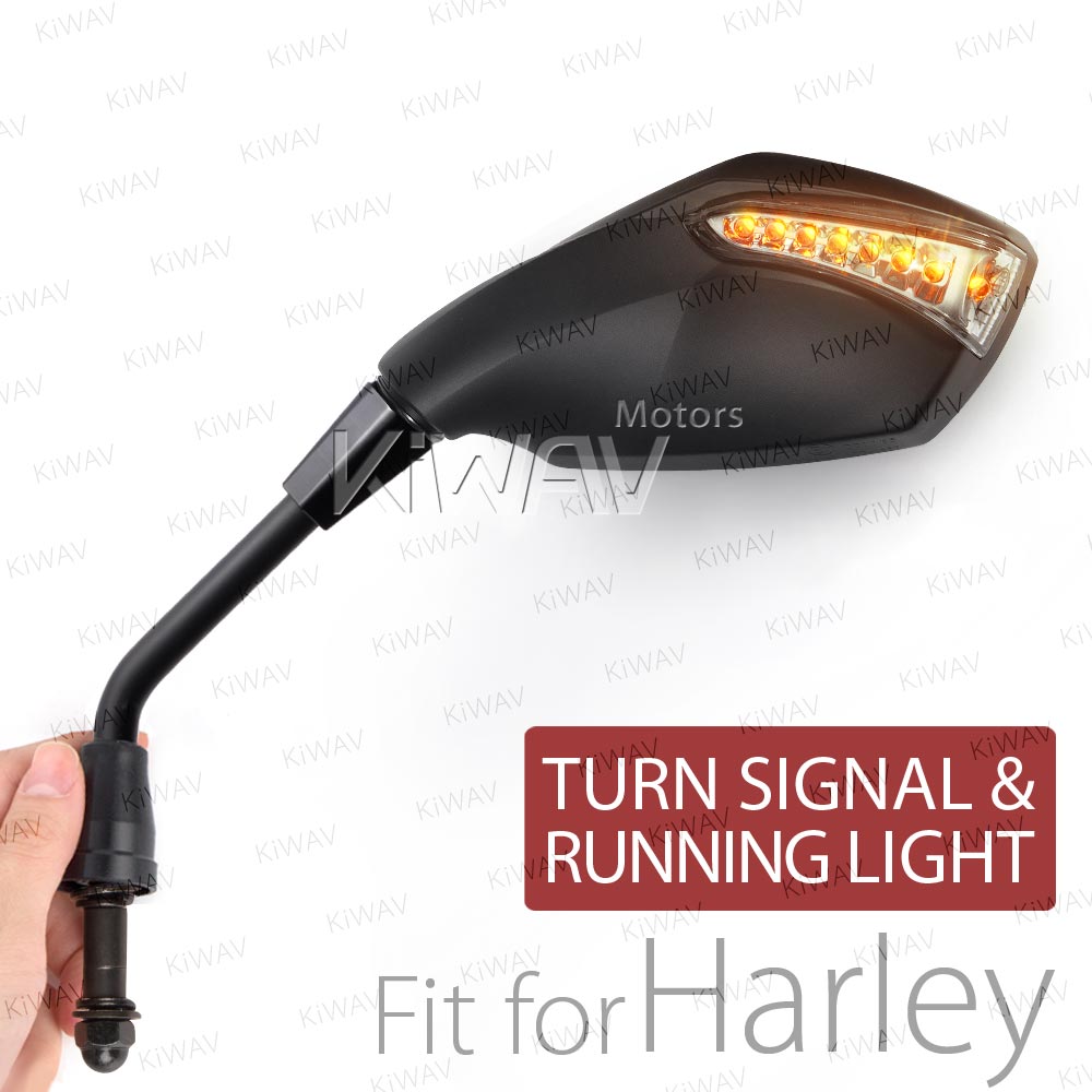 Fist black LED mirrors compatible with Harley Davidson with auxiliary LED running light