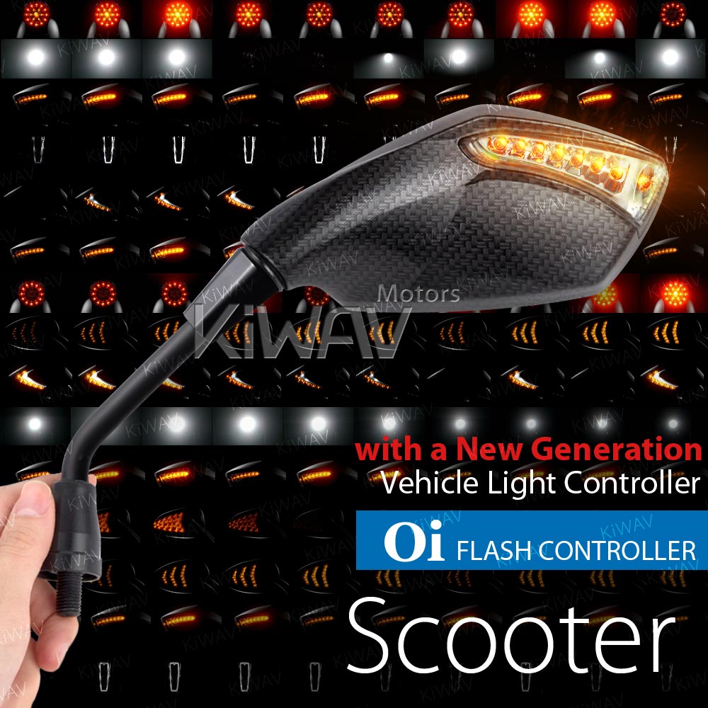 Fist carbon LED mirrors with Oi flash controller for scooter