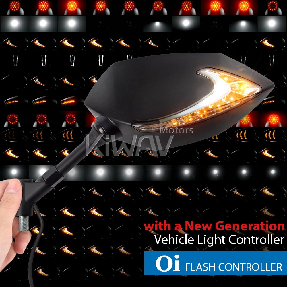 Lucifer black LED mirrors with Oi flash controller for scooters