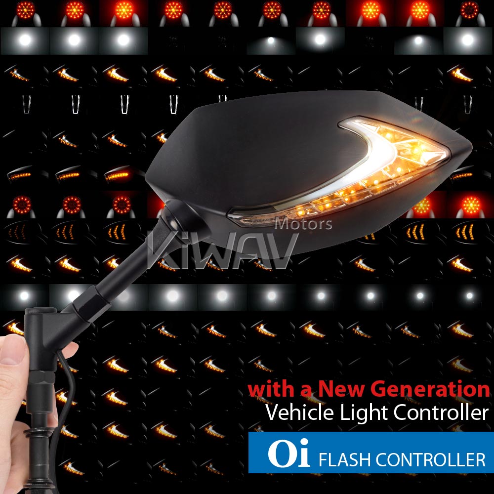 Lucifer black LED mirrors with Oi flash controller compatible with Harley-Davidson