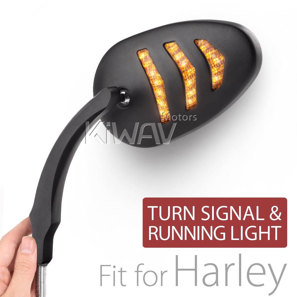 Arrow black LED mirrors compatible with Harley Davidson running light+indicator