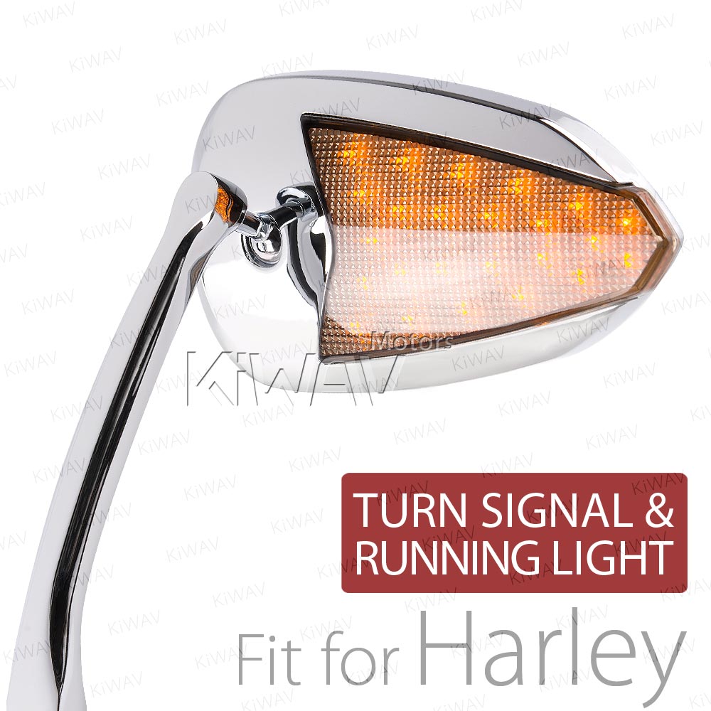 Flash chrome LED mirrors compatible with Harley Davidson running light+indicator