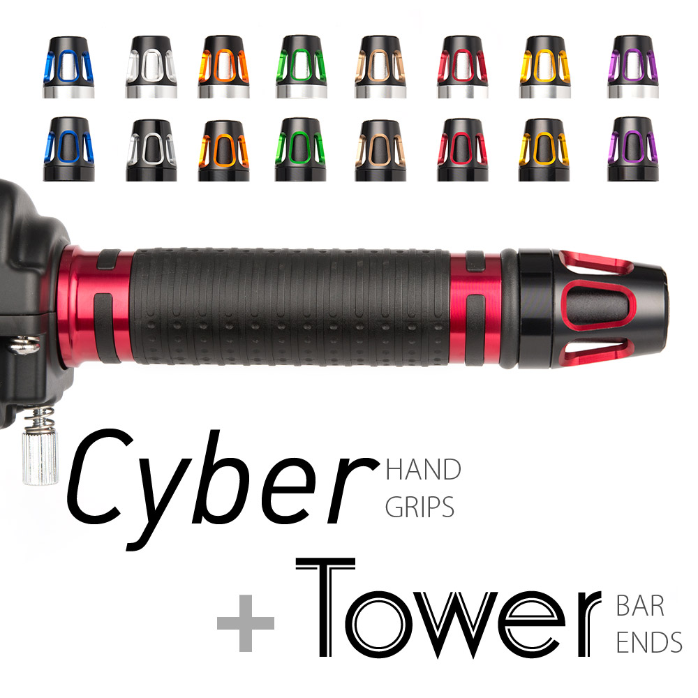 Cyber grips red with Tower bar ends