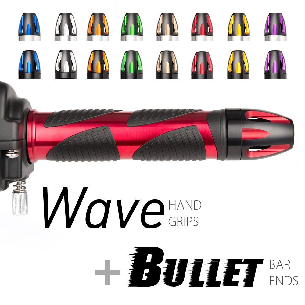 Wave grips red with Bullet bar ends