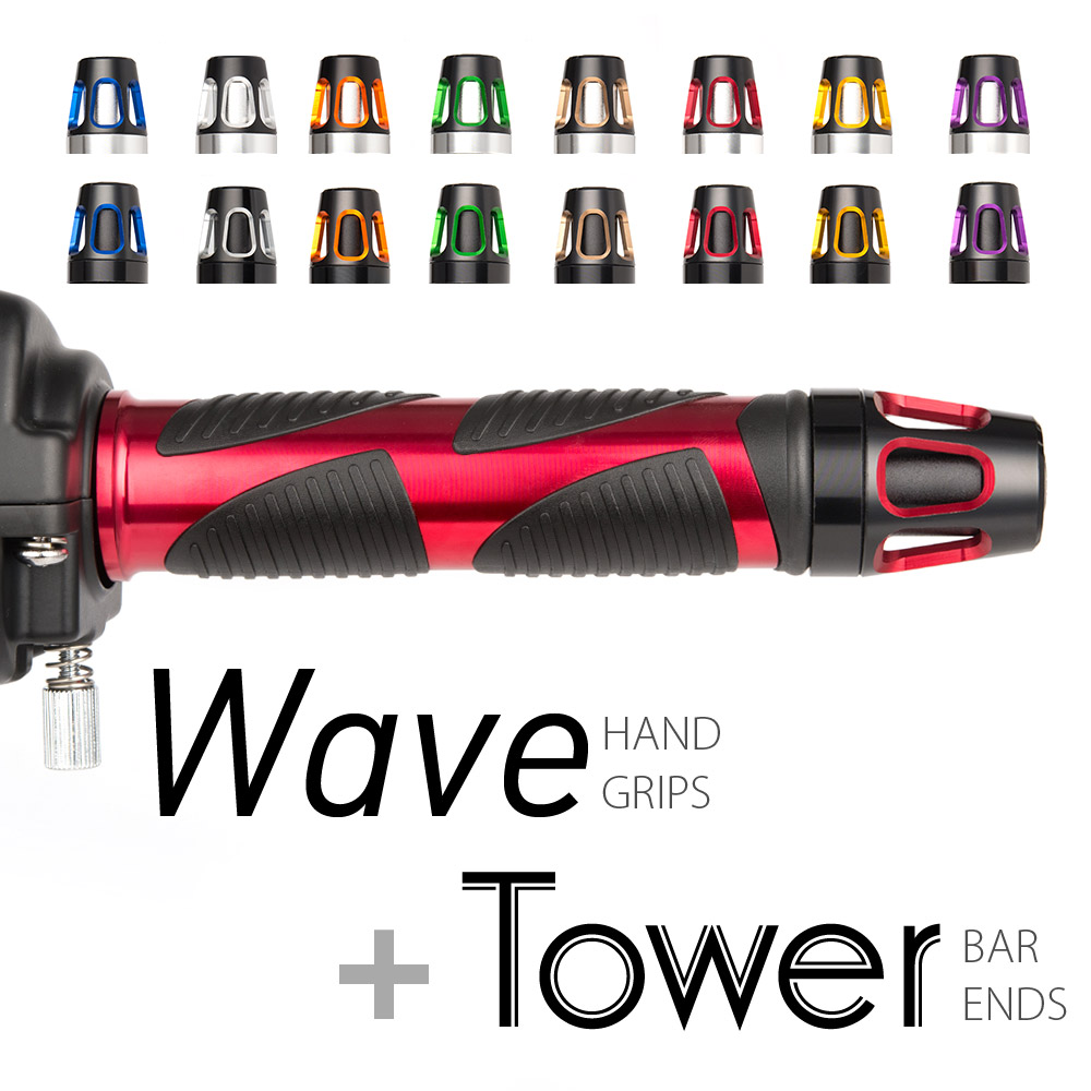Wave grips red with Tower bar ends