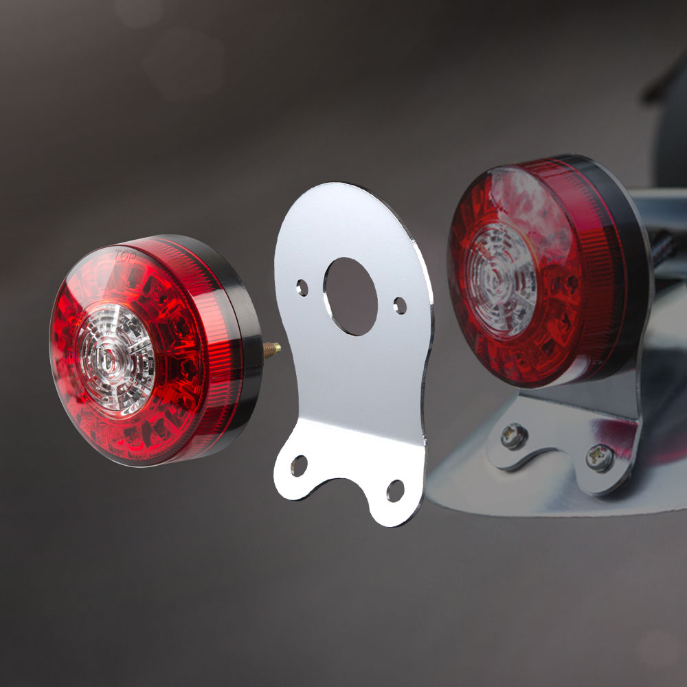 Taillight: バイク用LEDテールランプ 3インチ 丸い 汎用 クロムのブラケットとネジキャップ付き