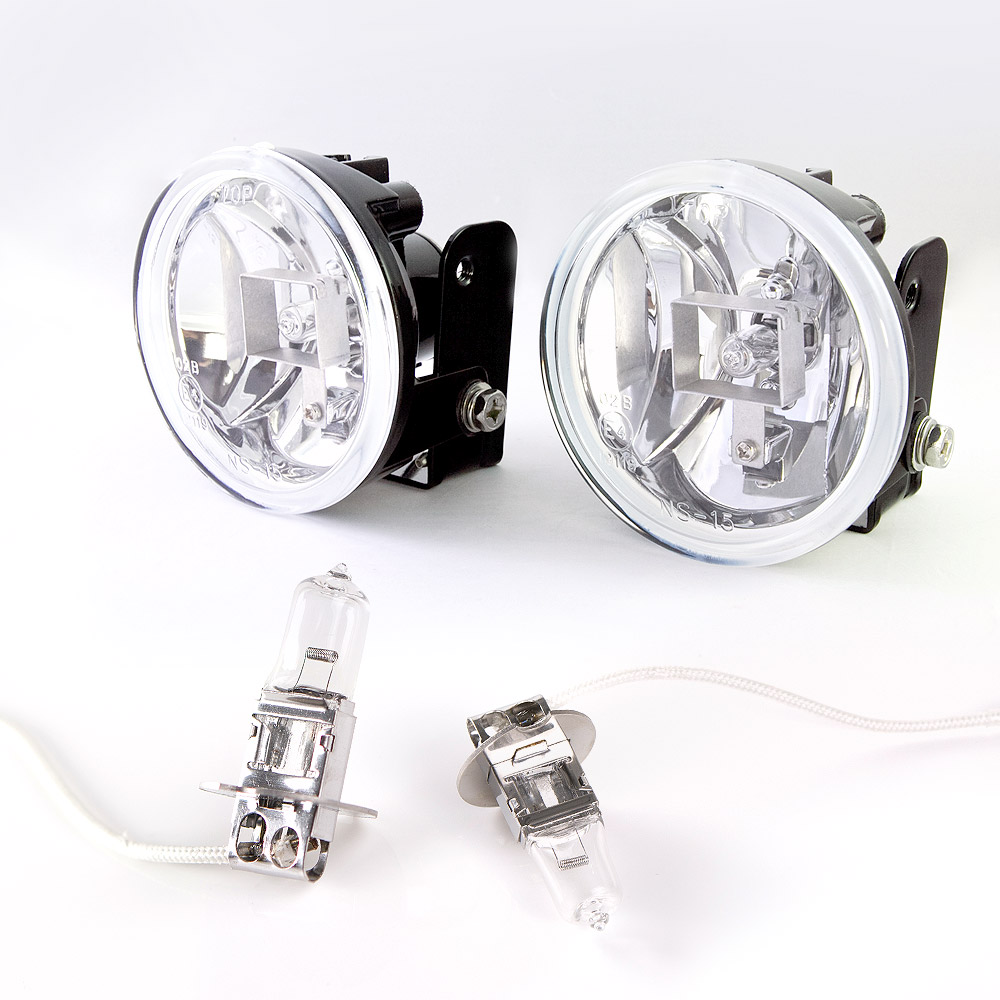 Fog lights metal mounting die-cast aluminum NS-15F + amber H3 bulbs x pair