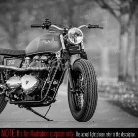bates style, vintage style, old school, early model, retro, Side mount headlight with a black housing, and a 5-3/4
