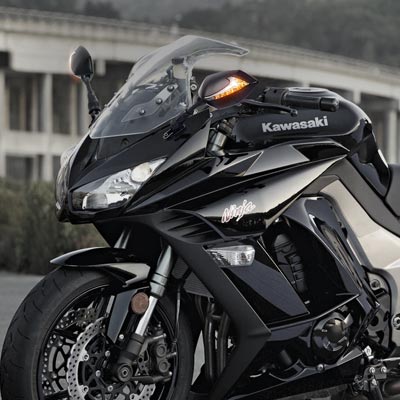 Lucifer LED mirrors on Kawasaki sport bike