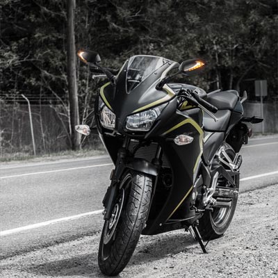 Lucifer LED mirrors on Honda CBR300R sport bike