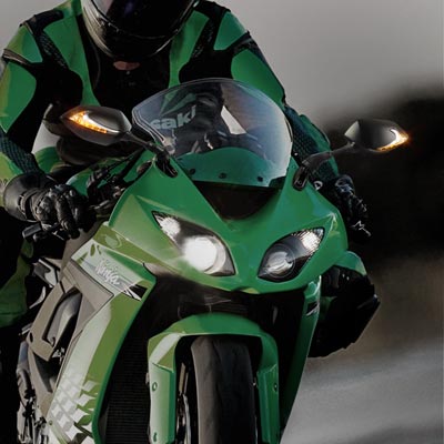 Lucifer LED mirrors on  Kawasaki Ninja ZX10R sport bike