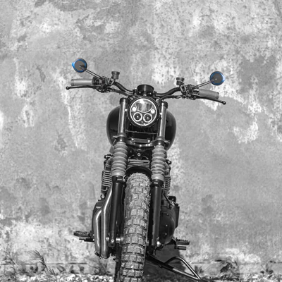 Aura blue on a Triumph motorcycle