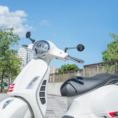 Aura black motorcycle mirrors on a Vespa GTS 300