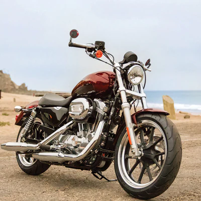Aura red bar end mirrors on a Harley Sportster 883L superlow 2014