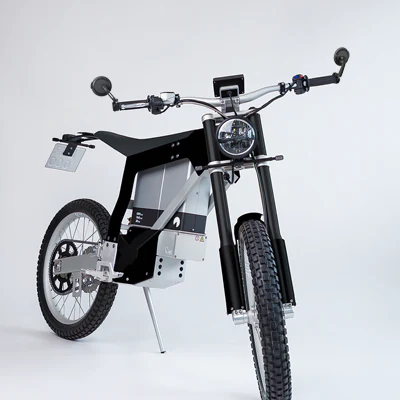 Aura black bar end mirrors on an electric motorcycle