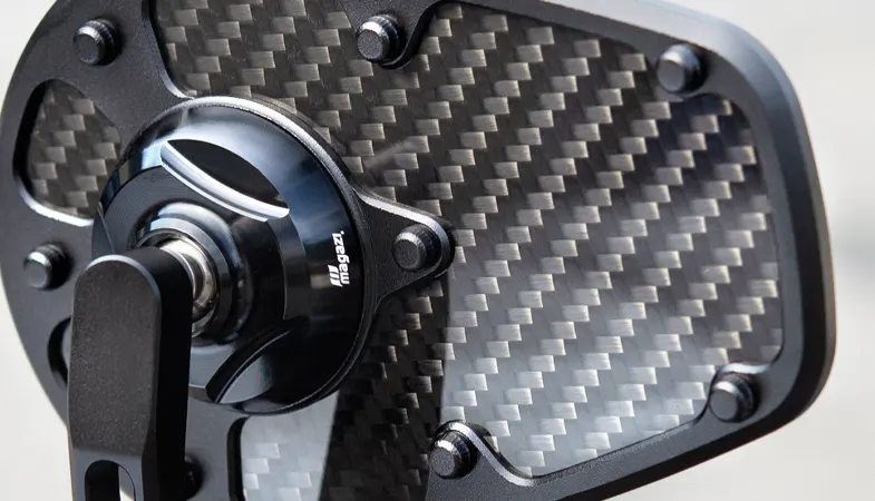 MambaX bar end mirror housing with genuine woven carbon fiber